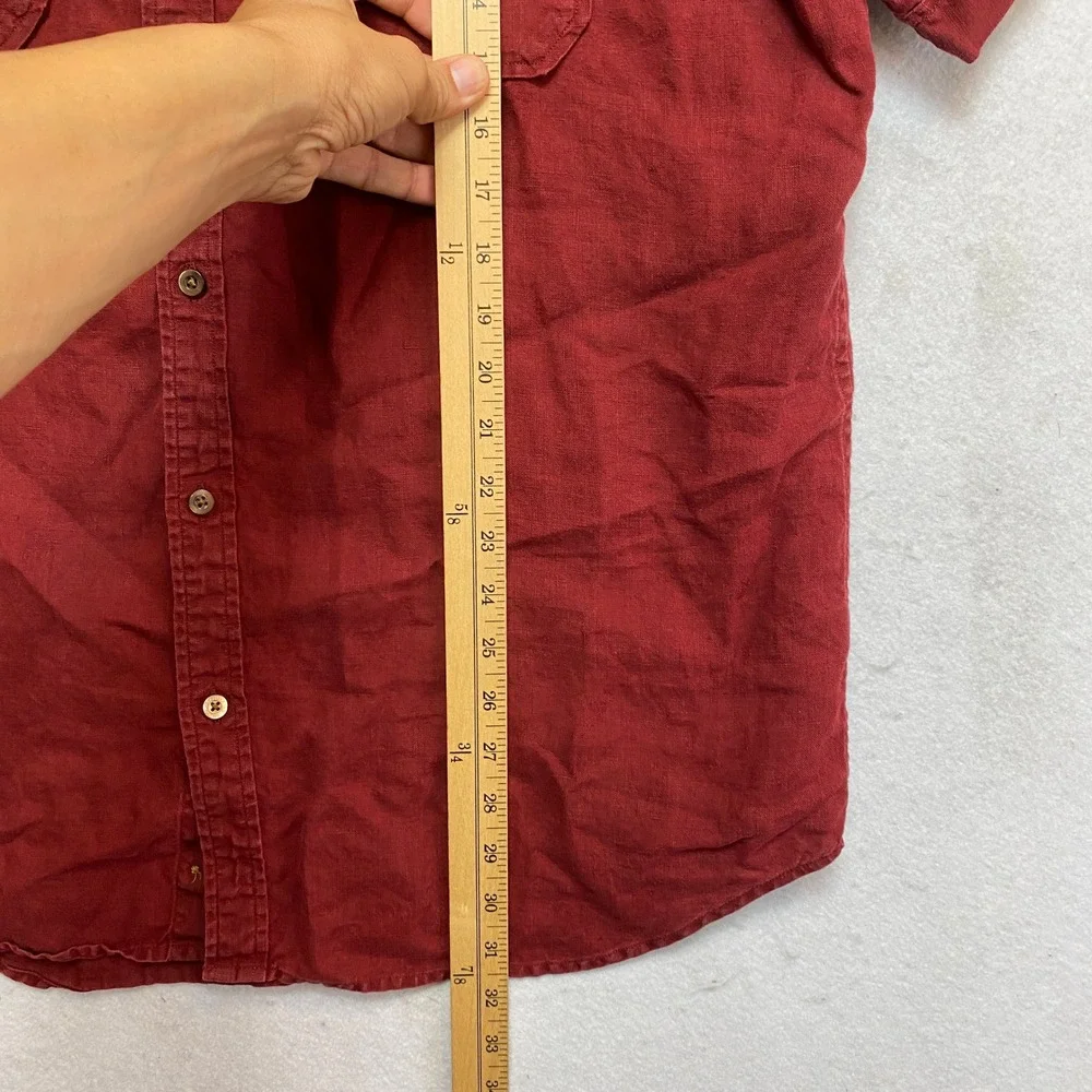 Banana Republic Shirt Mens XL Red Short Sleeve Linen Safari Pocket Button Up